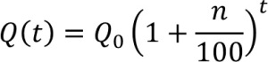 Equation showing how a quantity grows by a constant amount each year